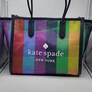 Kate Spade Extra Large XL Ella Pride Tote Multi Rainbow Stripe